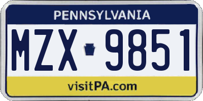 PA license plate MZX9851