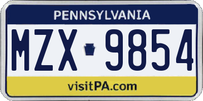 PA license plate MZX9854