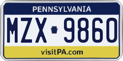 PA license plate MZX9860