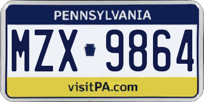 PA license plate MZX9864