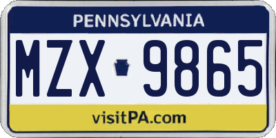 PA license plate MZX9865