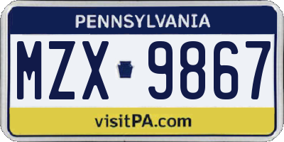 PA license plate MZX9867