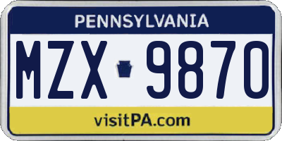 PA license plate MZX9870