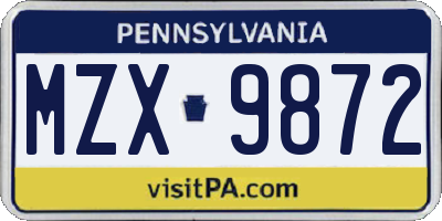 PA license plate MZX9872