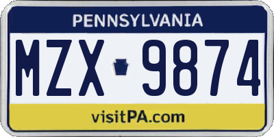 PA license plate MZX9874