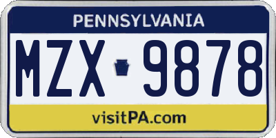 PA license plate MZX9878