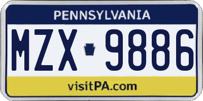 PA license plate MZX9886