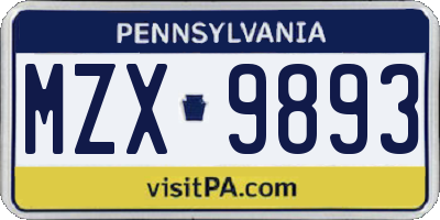PA license plate MZX9893