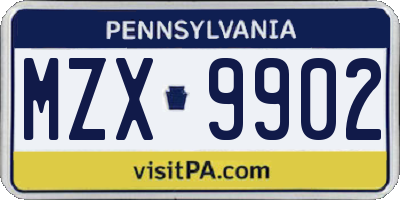 PA license plate MZX9902