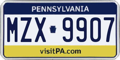 PA license plate MZX9907