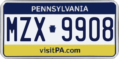 PA license plate MZX9908