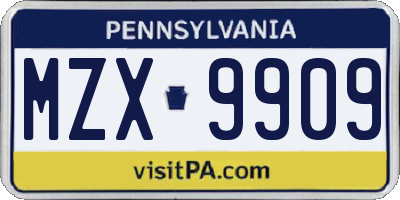 PA license plate MZX9909