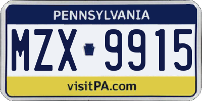 PA license plate MZX9915