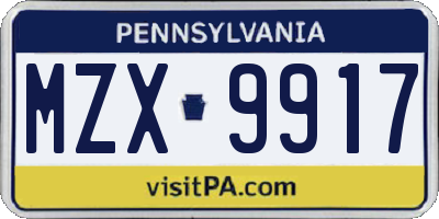 PA license plate MZX9917