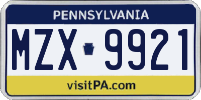 PA license plate MZX9921