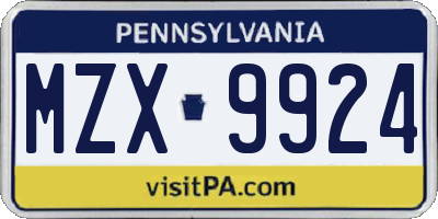 PA license plate MZX9924