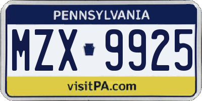 PA license plate MZX9925