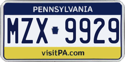 PA license plate MZX9929