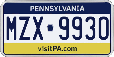 PA license plate MZX9930