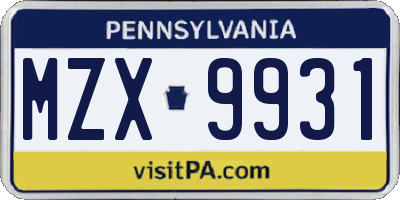 PA license plate MZX9931
