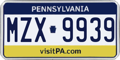 PA license plate MZX9939
