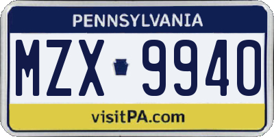 PA license plate MZX9940