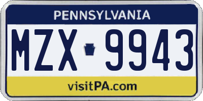 PA license plate MZX9943