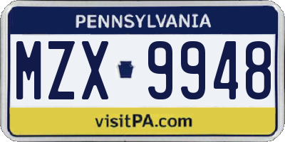 PA license plate MZX9948