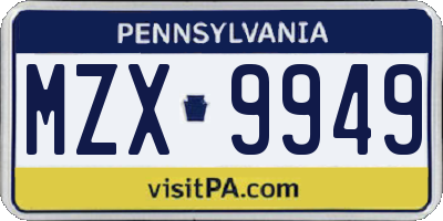 PA license plate MZX9949