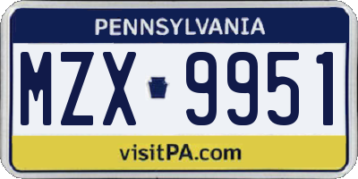 PA license plate MZX9951