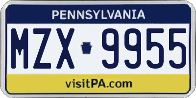 PA license plate MZX9955