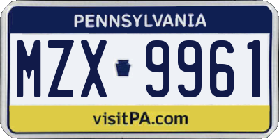 PA license plate MZX9961