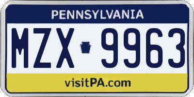 PA license plate MZX9963