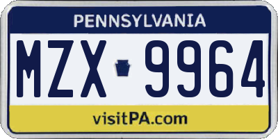 PA license plate MZX9964