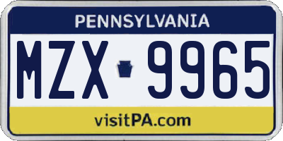 PA license plate MZX9965