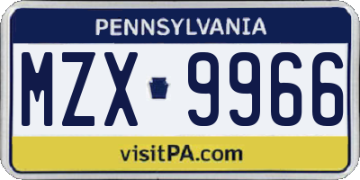 PA license plate MZX9966