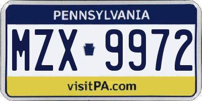PA license plate MZX9972