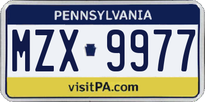 PA license plate MZX9977
