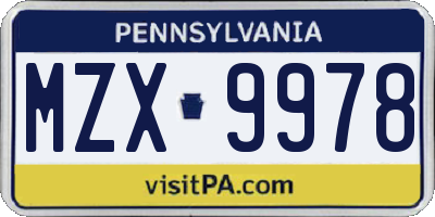 PA license plate MZX9978