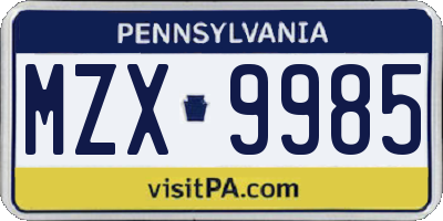 PA license plate MZX9985