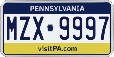 PA license plate MZX9997