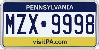 PA license plate MZX9998