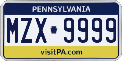 PA license plate MZX9999