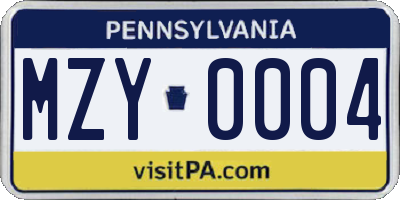 PA license plate MZY0004