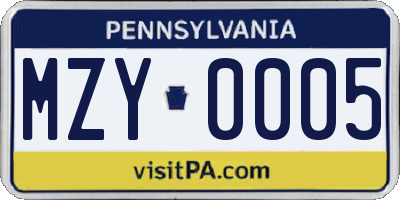 PA license plate MZY0005