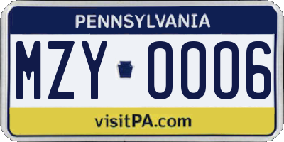 PA license plate MZY0006