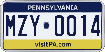 PA license plate MZY0014