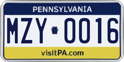 PA license plate MZY0016