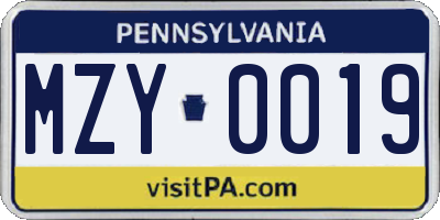 PA license plate MZY0019