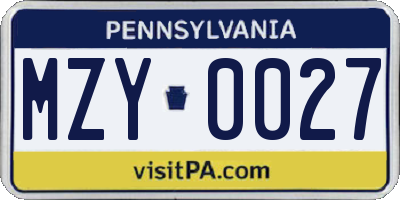 PA license plate MZY0027